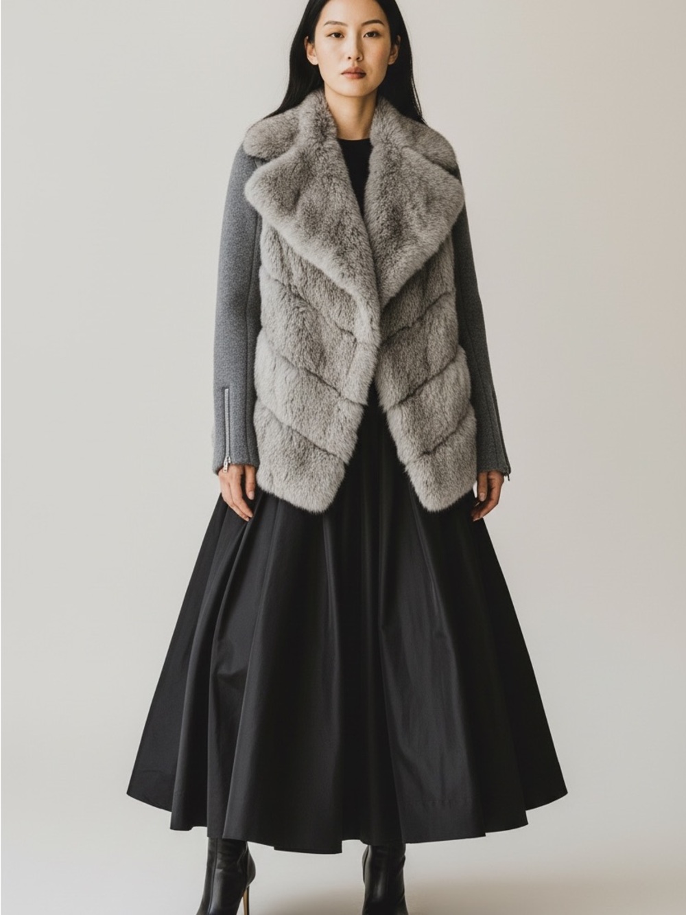 Mackage Kelsie Gray Genuine Rabbit Fur Wool Asymmetric Draped Jacket M
